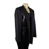 Anne Klein Womens Black Blazer With Faux Leather Accents Open Front Sz L