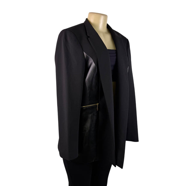 Anne Klein Womens Black Blazer With Faux Leather Accents Open Front Sz L