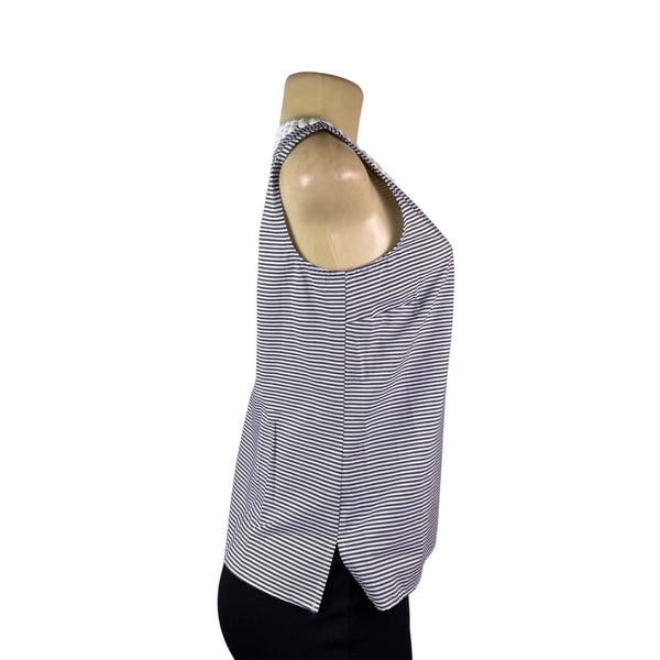 Talbots Womens Navy White Cotton Striped Sleeveless Top Petite Beaded Neck Sz S