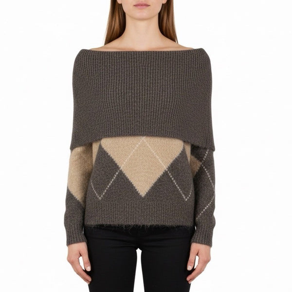 Zara Womens Brown/Beige Argyle Pattern Knit Sweater  Size S