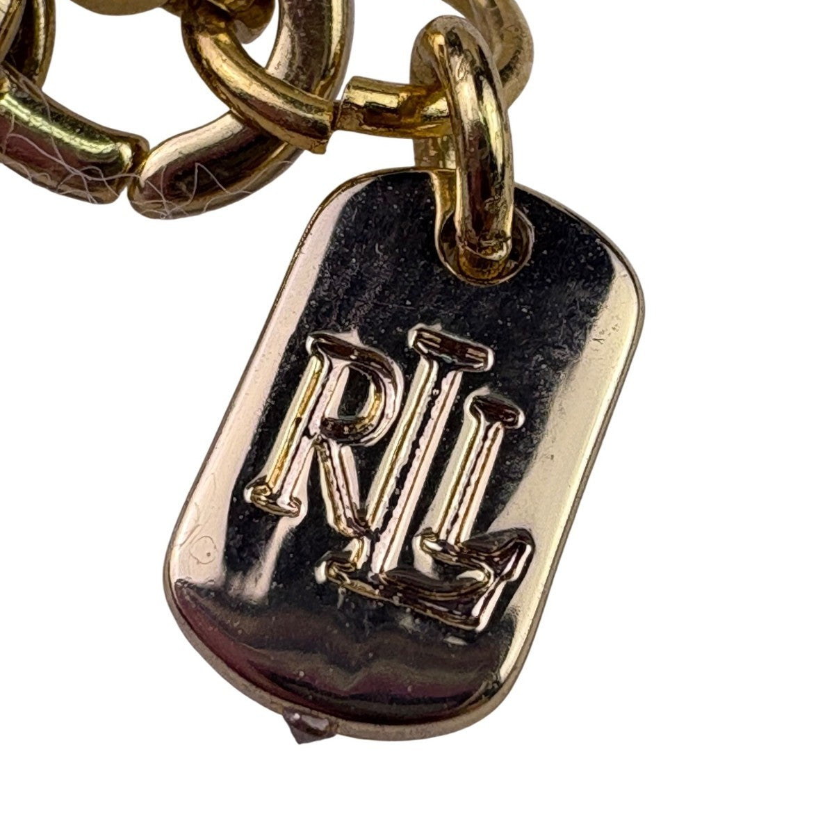 Ralph Lauren Womens Gold Tone Acrylic Chain Necklace Brown & Cream Links