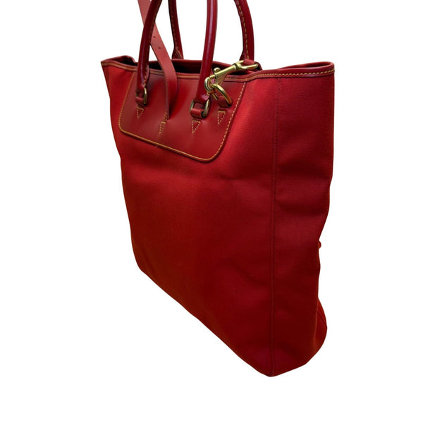 Dooney & Bourke Womens Red Canvas & Leather Shoulder Tote Bag Adjustable Strap