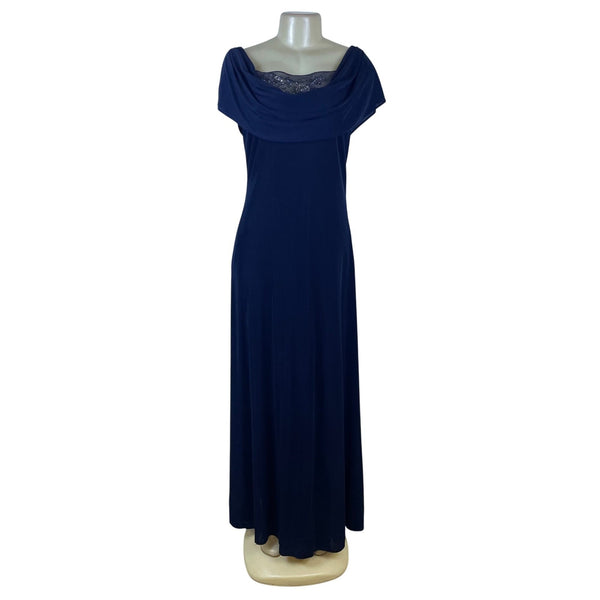 Patra Womens Navy Polyester/Spandex Gown Beaded Lace Back Detail Size 16