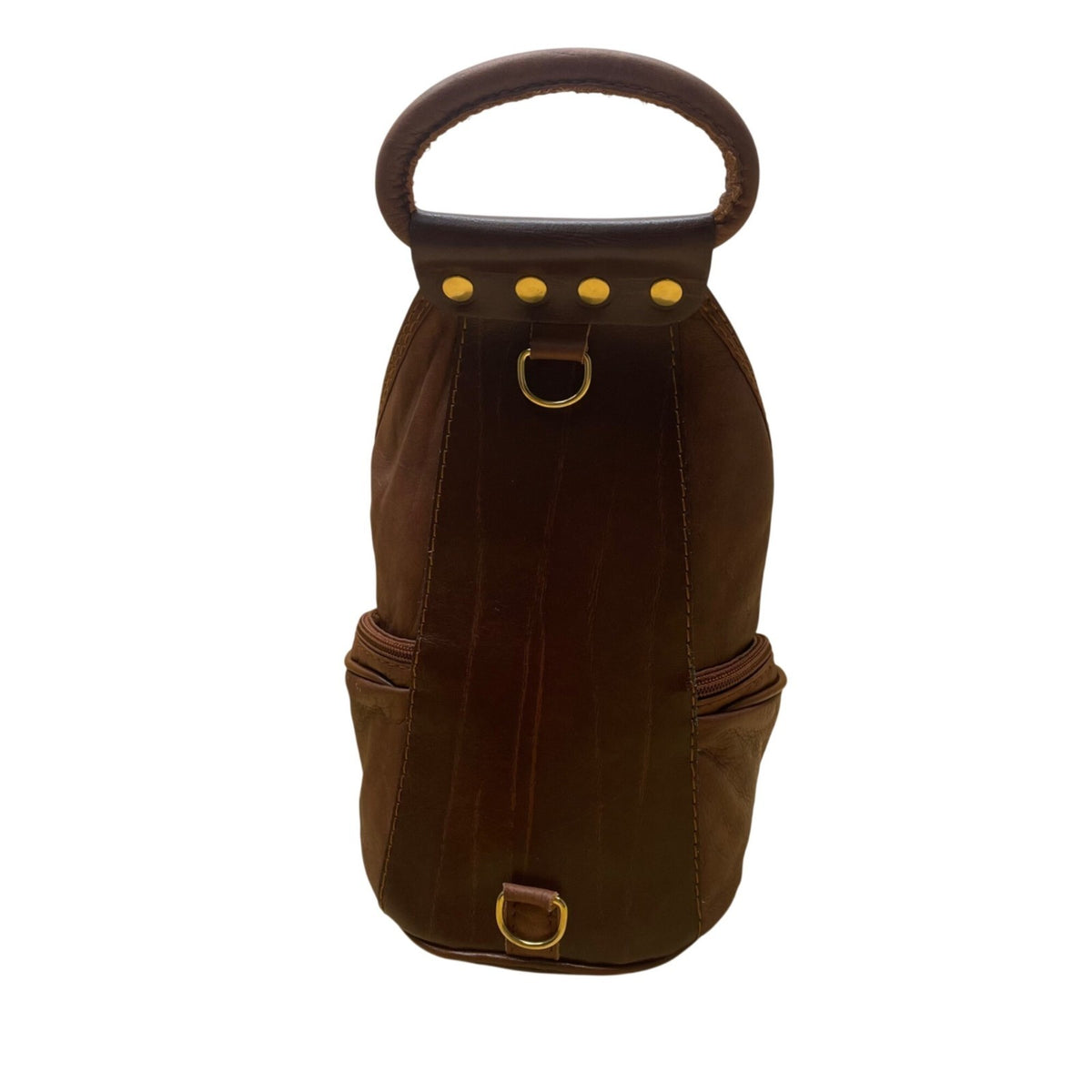 Giaccomo Men’s Brown Leather With Brass Zippers Crossbody Sling Backpack