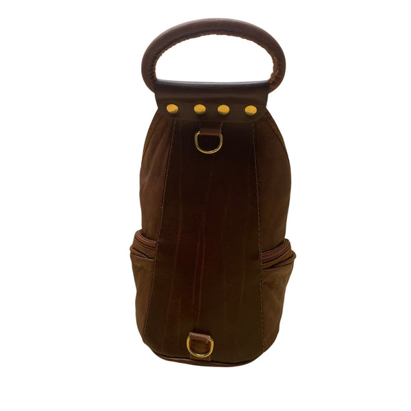 Giaccomo Men’s Brown Leather With Brass Zippers Crossbody Sling Backpack