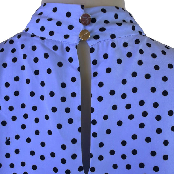 Ted Baker Womens Light Blue & Black Polka Dot Blouse Elegant Style Size 2