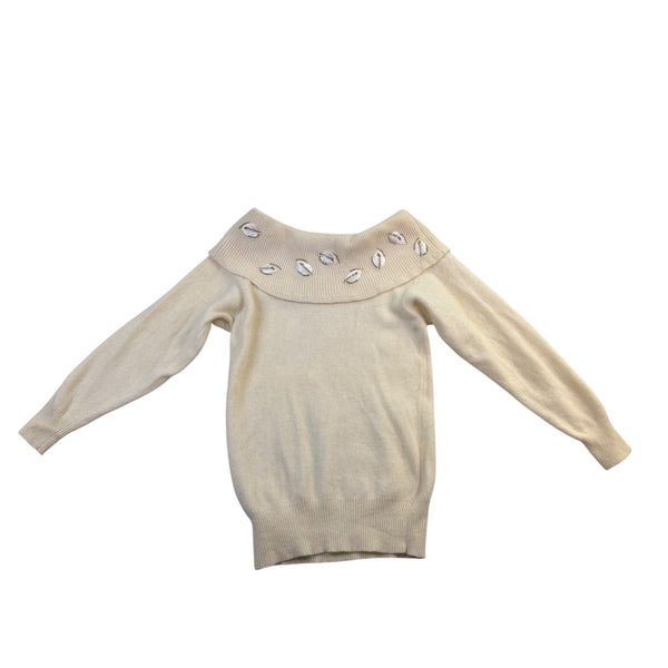 Première Womens Beige Lambswool Off-Shoulder Embroidered Sweater Size M