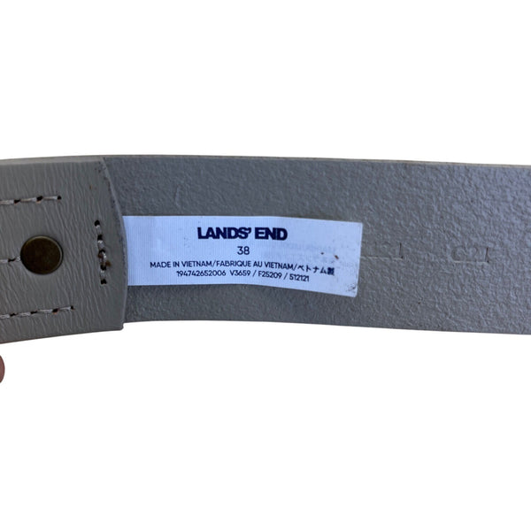 Mens Lands End Gray Leather Belt With Black Metal Buckle Size 38