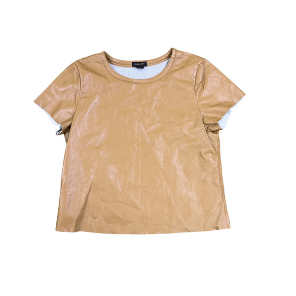 AS By DF Womens Tan Recycled Leather T-Shirt Short Sleeve Crewneck Size L