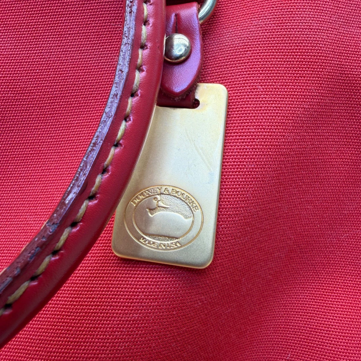 Dooney & Bourke Womens Red Canvas & Leather Shoulder Tote Bag Adjustable Strap