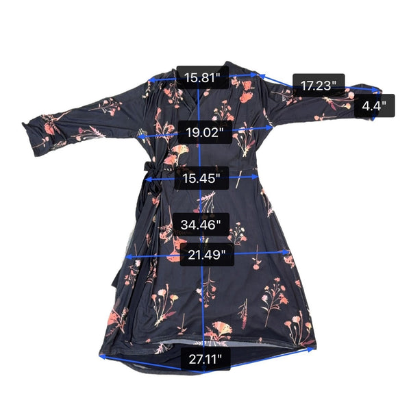 Helene Clarkson Womens Black Wrap Dress Floral Print Size L