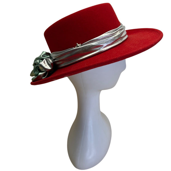Vintage Dorfman Pasific Red Wool Felt Hat WMetalic  Ribbon