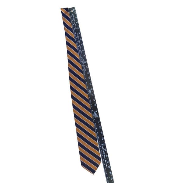Paul Fredrick Mens Navy & Gold 100% Italian Silk Striped Hand-Tailored Tie