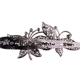 Silver Tone Rhinestone Butterfly Hair Clip Elegant Floral Filigree Design