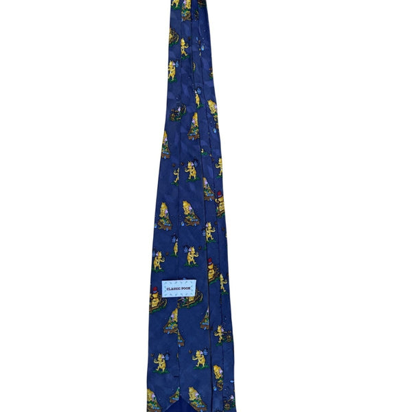 Classic Pooh Mens Blue 100% Silk Necktie Winnie The Pooh Piglet Novelty Print