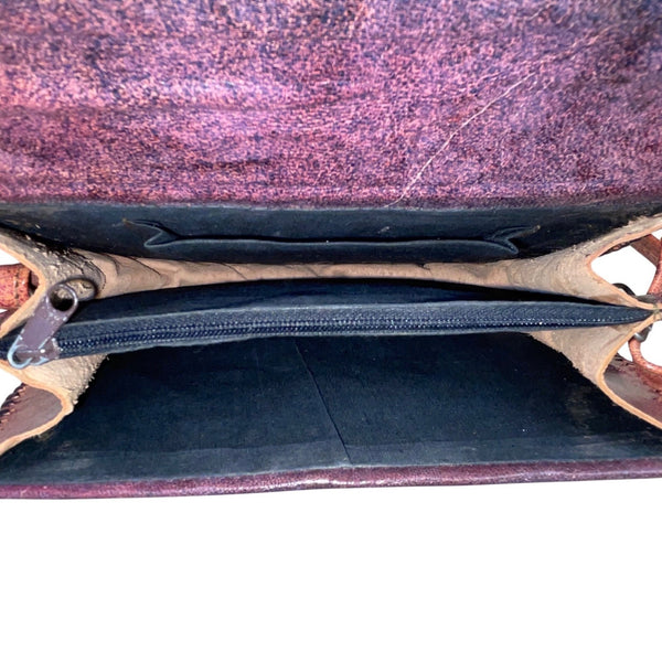 Women’s Brown Elephant & Tree Embossed Leather Shoulder Saddle Bag