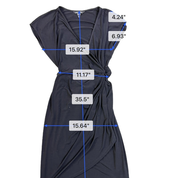 Maggy London Womens Black Wrap Dress Elegant Ruched V-Neckline Size 12