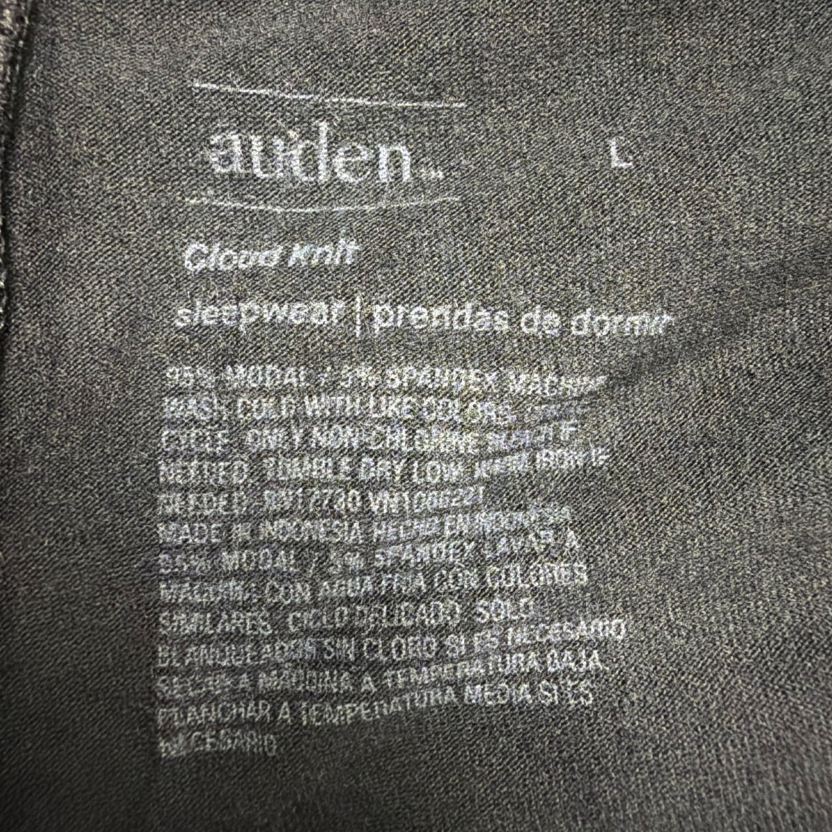 Auden Womens Black Modal Spandex Sleepwear Pajama Set Size L