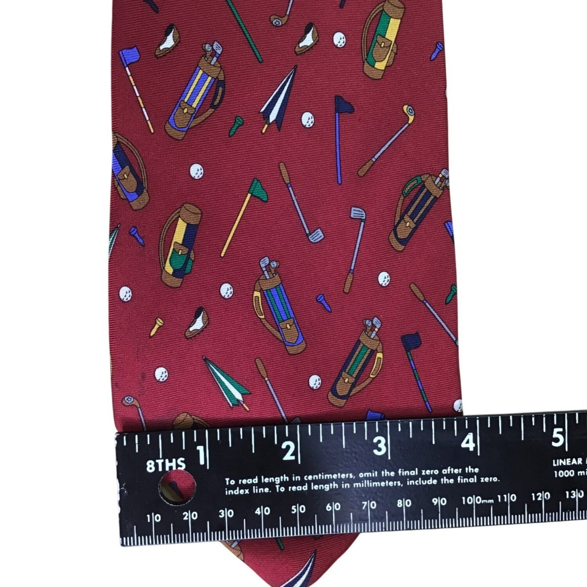 Save The Children Mens Red Silk Golf Themed Novelty Tie "Lets Go Golfin"