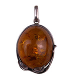 Sterling Silver Womens Amber Pendant 925 Hallmark Oval Shaped  Jewelry Vintage