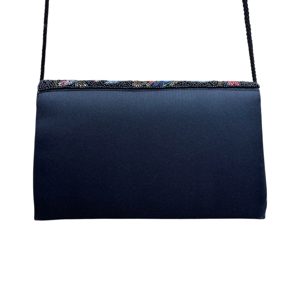 Women’s Black Beaded Floral Envelope Clutch Purse With Shoulder Strap