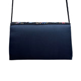 Women’s Black Beaded Floral Envelope Clutch Purse With Shoulder Strap