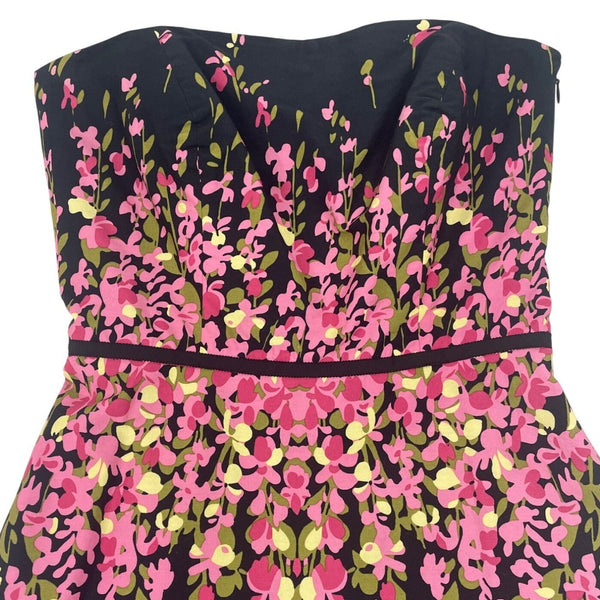 Ann Taylor Loft Strapless Black Dress With Pink Floral Print Size 0