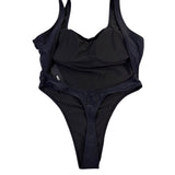 Fashion Nova Womens Black High-Cut Backless 1-Piece Swimsuit Size XL