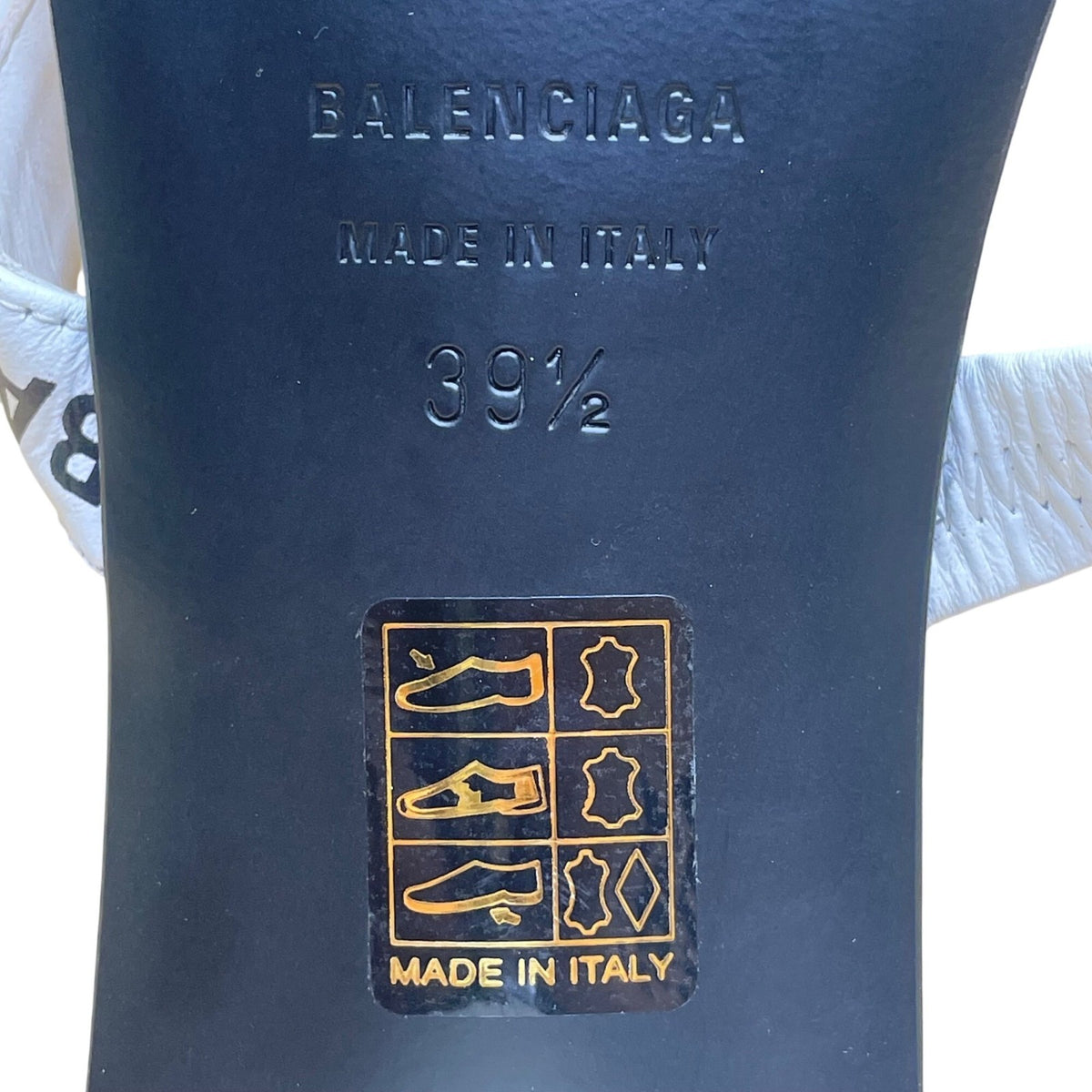 Balenciaga Women’s White Leather Logo Embossed Mid-Heel Slide Sandals Sz EU39.5