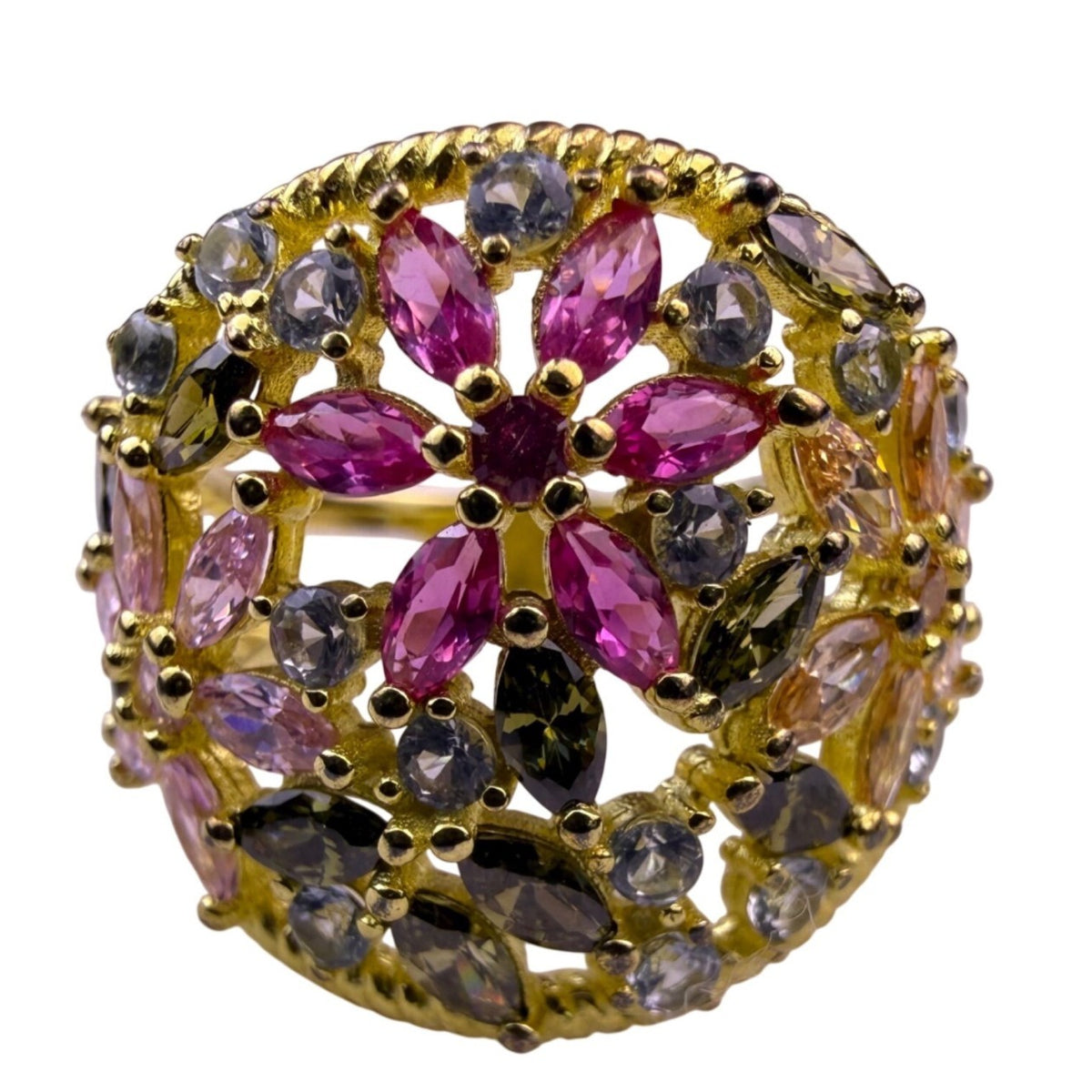 Cate DArgent Womens Gold Tone Sterling Silver 925 Floral Swarovski Bouquet Ring