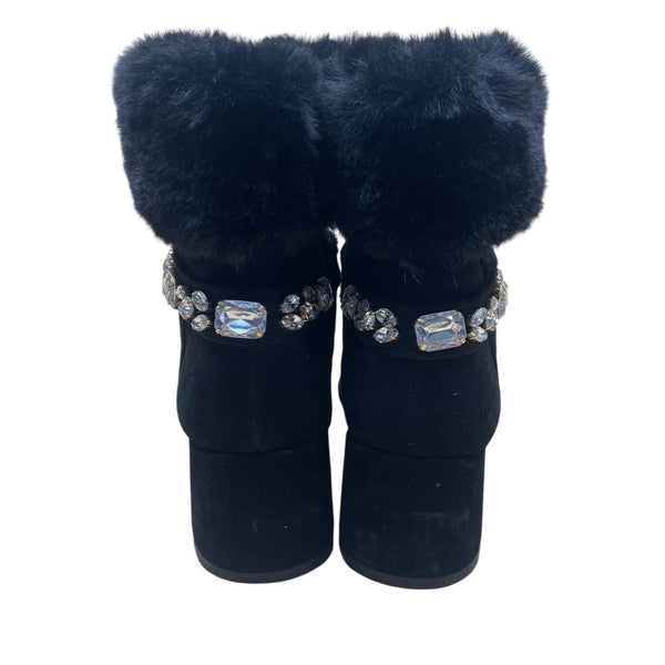 Adrienne Vittadini Women’s Black Faux Fur Embellished Ankle Boots Size 7.5M