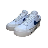 Nike Women’s White & Blue  Leather Lace-Up Court Legacy Lift Sneakers Size 9.5
