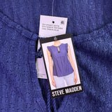 Steve Madden Womens Ensign BlueTextured Blouse With Tassels Sz XL