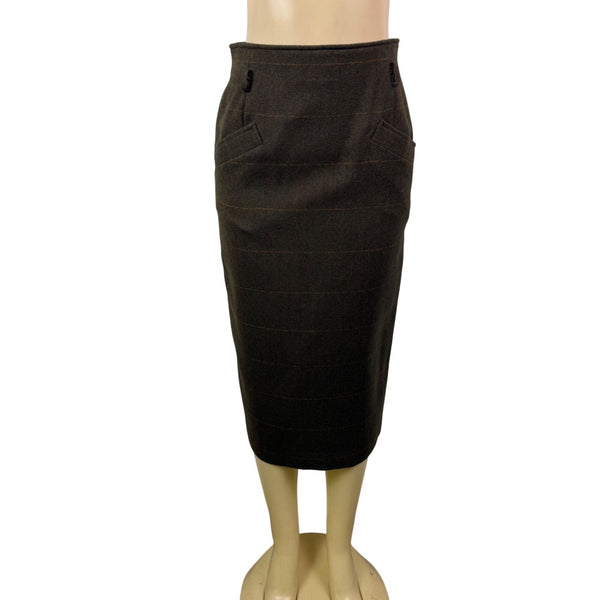 Anne Klein Womens Brown Plaid Wool Pencil Skirt Vintage Office Attire Sz 10