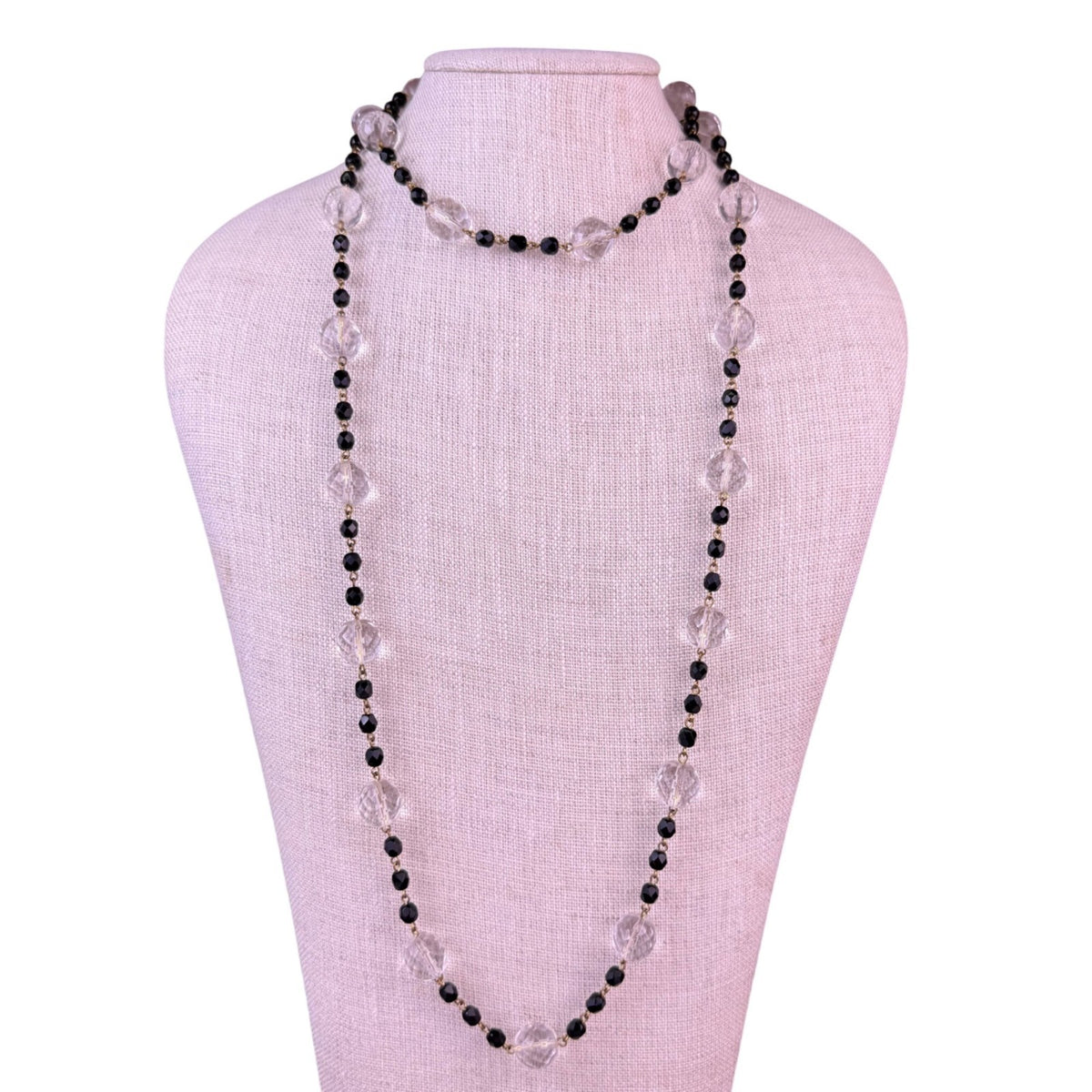 Joan Rivers Womens Black & Clear Lucite Beaded Vintage Necklace Adjustable Chain