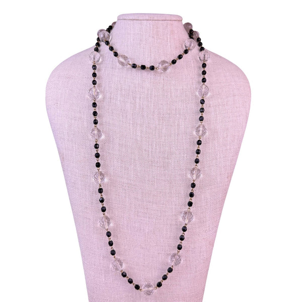 Joan Rivers Womens Black & Clear Lucite Beaded Vintage Necklace Adjustable Chain