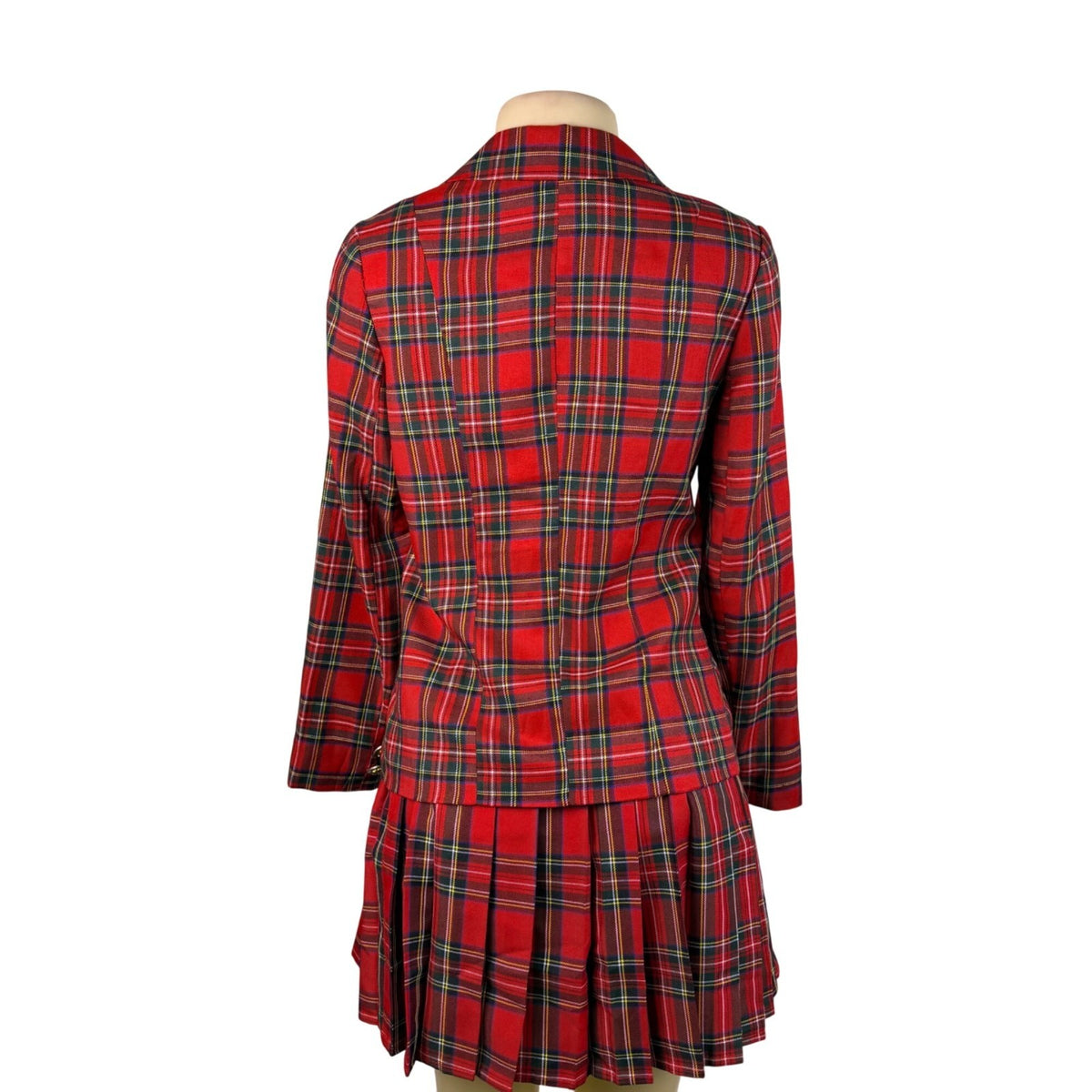 Hug Sunshine Womens Red Plaid Blazer & Pleated Skirt Set Sz L