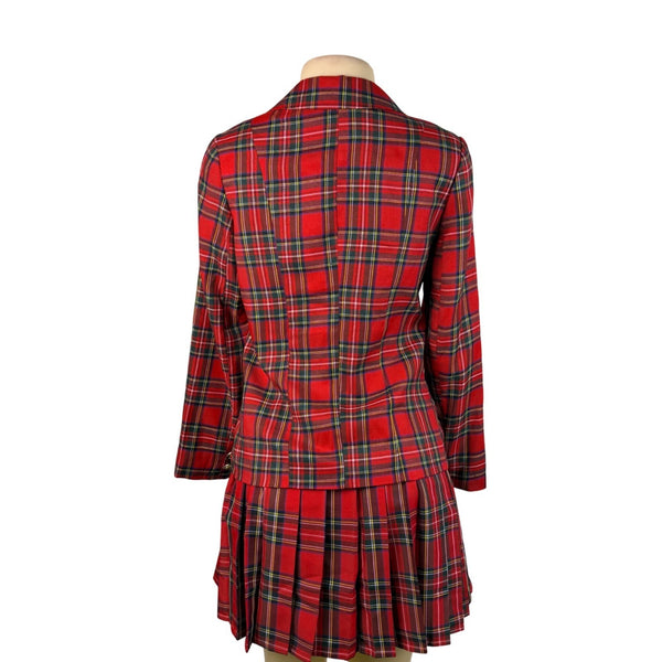 Hug Sunshine Womens Red Plaid Blazer & Pleated Skirt Set Sz L