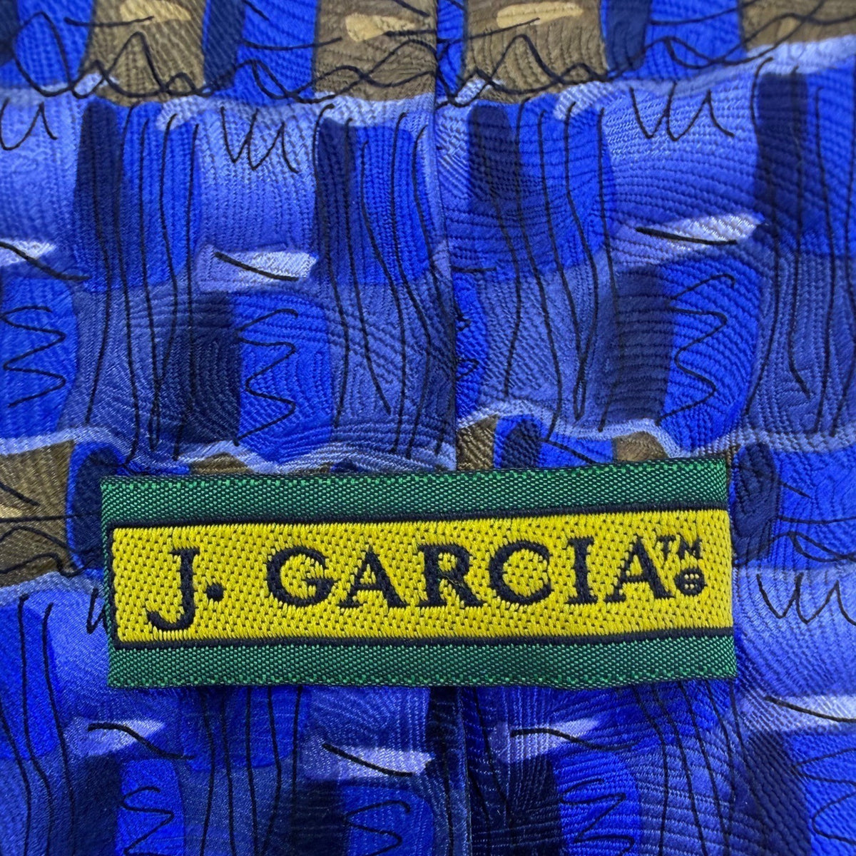 J. Garcia Mens Blue 100% Silk Geometric Pattern Necktie