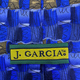 J. Garcia Mens Blue 100% Silk Geometric Pattern Necktie