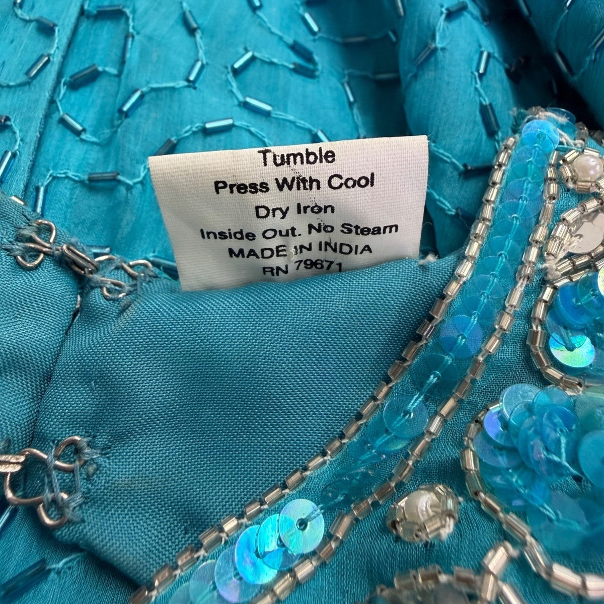 Sténay Womens Teal Beaded Sequin Floral Silk Evening Cocktail Dress Size 14