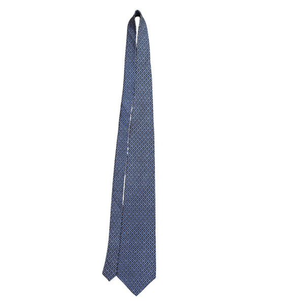 Perry Ellis Portfolio Mens Blue & Gold 100% Silk Geometric Pattern Necktie