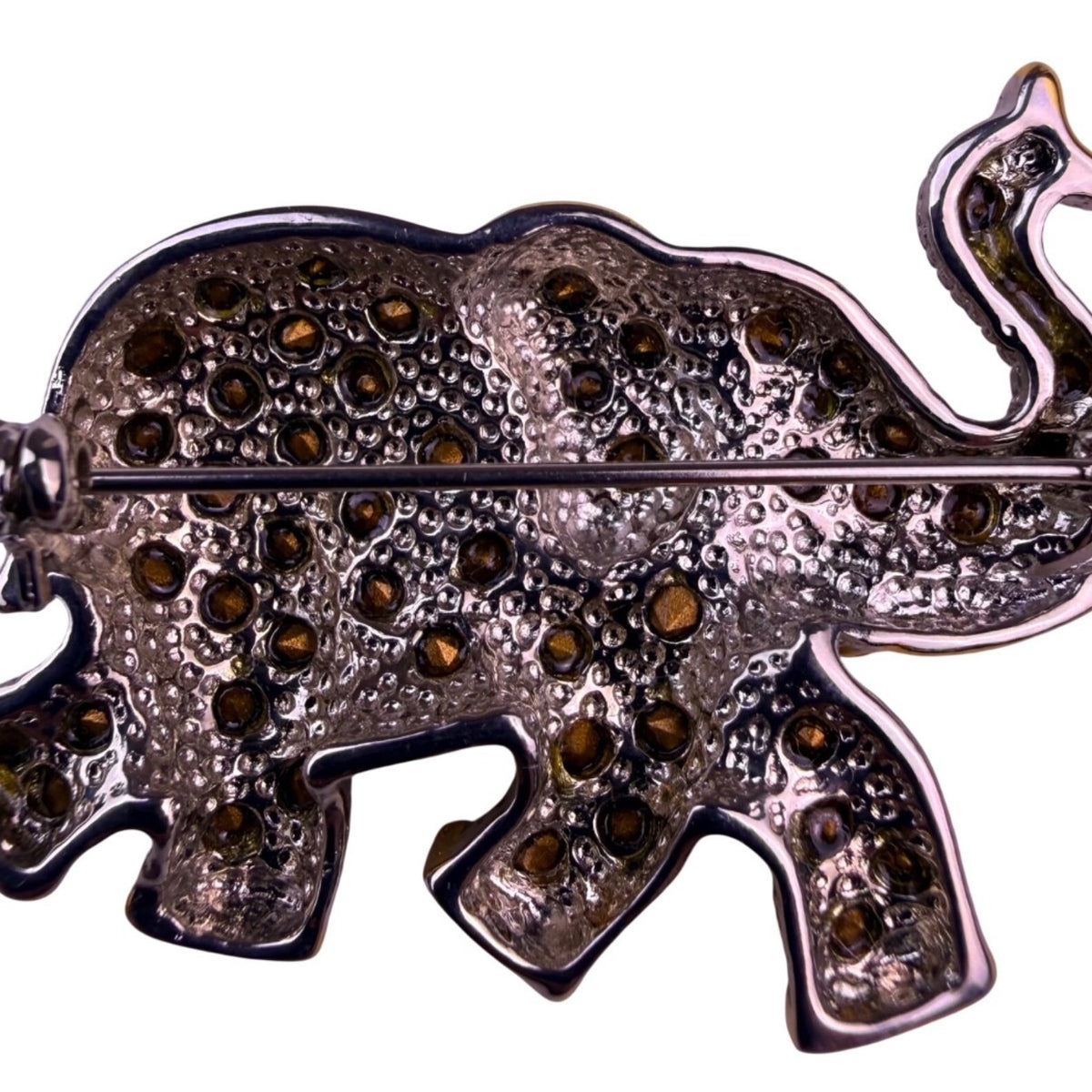 Vintage Gold Tone Rhinestone Elephant Brooch With Green Eye Jewelry Accessory