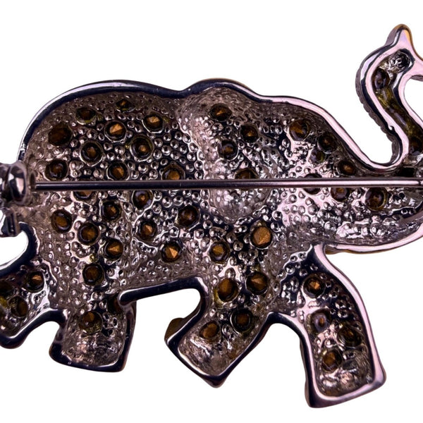 Vintage Gold Tone Rhinestone Elephant Brooch With Green Eye Jewelry Accessory
