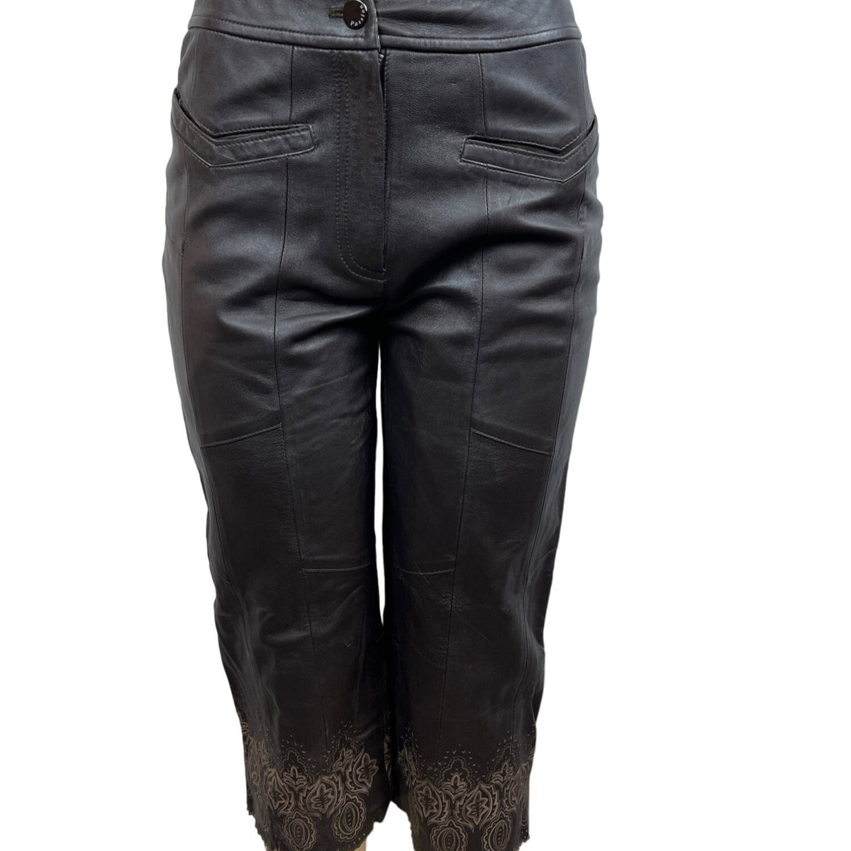 Passion Womens Black Leather Capris With Lace Hem New