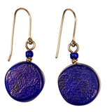 Womens Blue Glass & Gold Leaf Dangle Earrings Lightweight Artisan