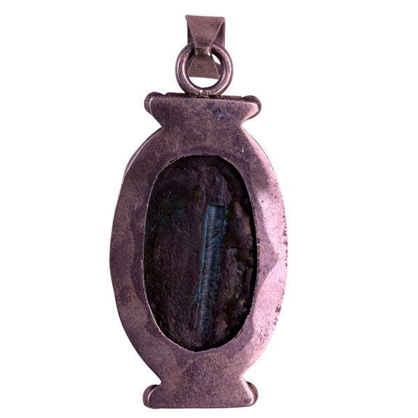 925 Sterling Silver Turquoise Pendant Unisex Oval Design Unique Statement