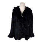Jocelyn Womens Black Dyed Rabbit Fur Ruffle Open-Front Jacket Sz M
