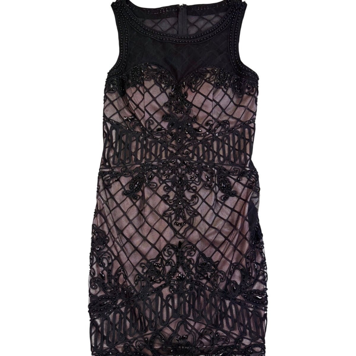 Eureka Womens Black & Nude Sleeveless Beaded Sheath Dress Size L