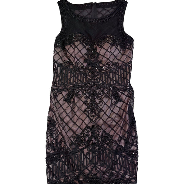 Eureka Womens Black & Nude Sleeveless Beaded Sheath Dress Size L